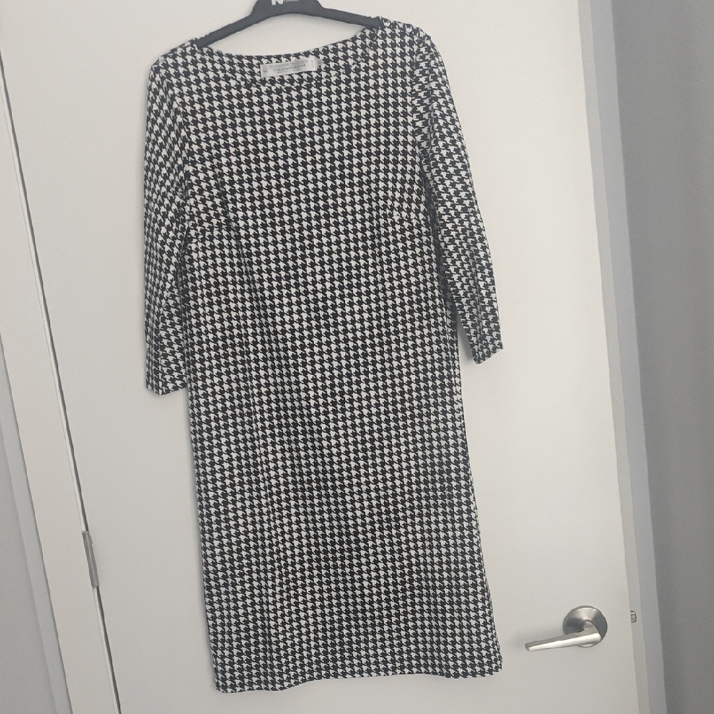 Simons Black and White Houndstooth Long Sleeve Dress